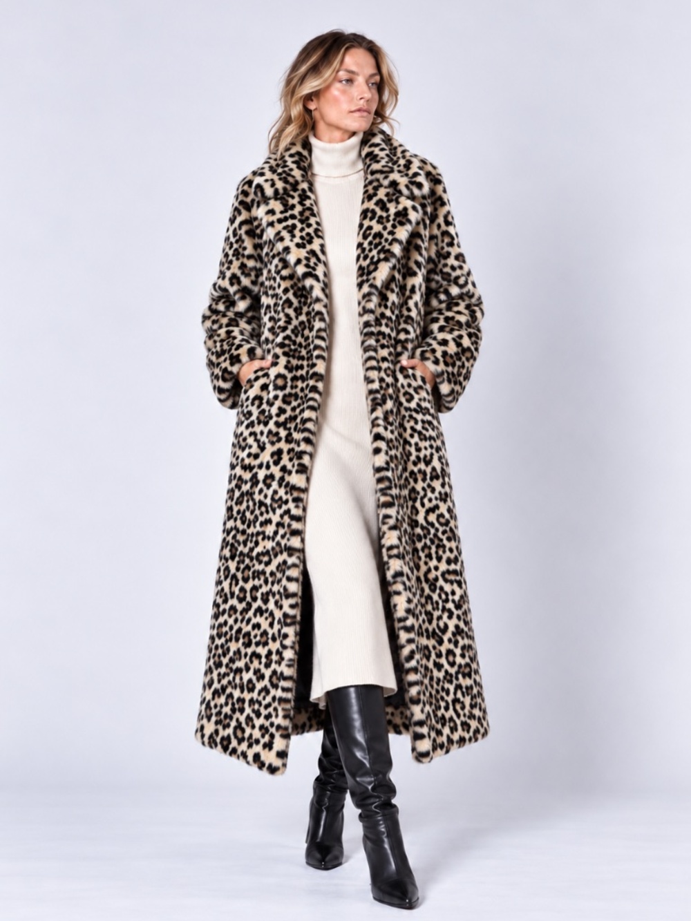 Donna Salyers Roam Free Leopard Faux Fur Long Coat 2X